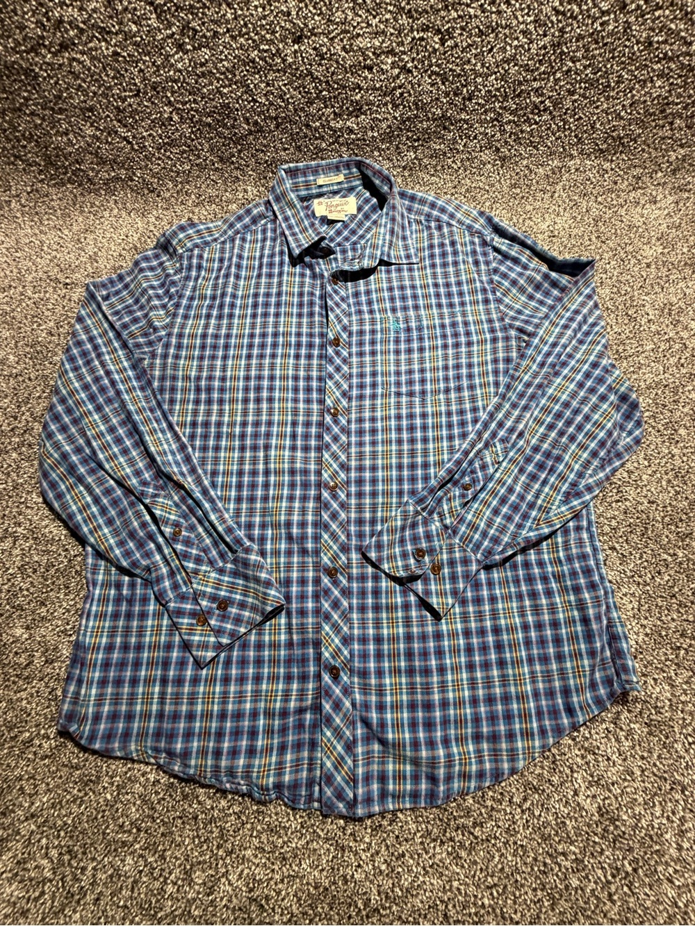 Original Penguin Blue Plaid Long-Sleeve Dress Shirt Men’s XL